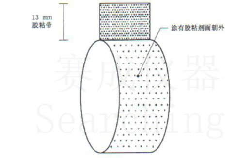 濟南賽成VOC-01環形初粘儀測試時，將膠帶式樣彎轉成如圖這樣的環形試樣，有膠面朝外
